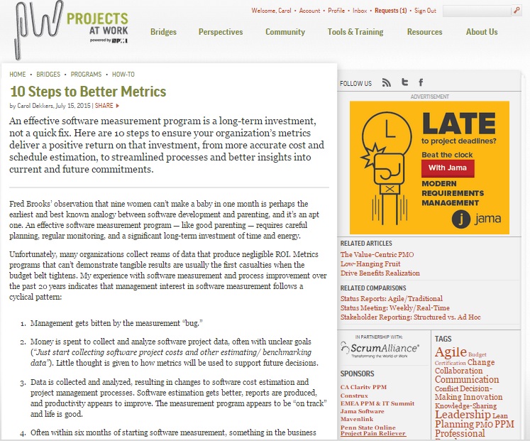 ProjectsAtWork - 10 Steps to Better Metrics July 2015